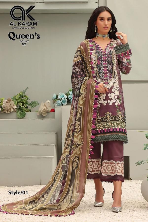 Al Karam Queen Court Nx Cambric cotton Exclusive Print Dress Material
